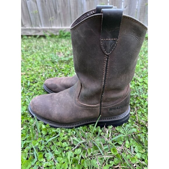 Men's Brazos Brown Leather Round Toe Safety Toe Work Boots Size 9 B9703 - Picture 7 of 16